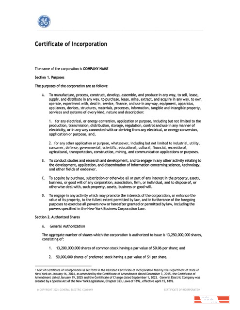 USA New York certificate of incorporation Word and PDF template